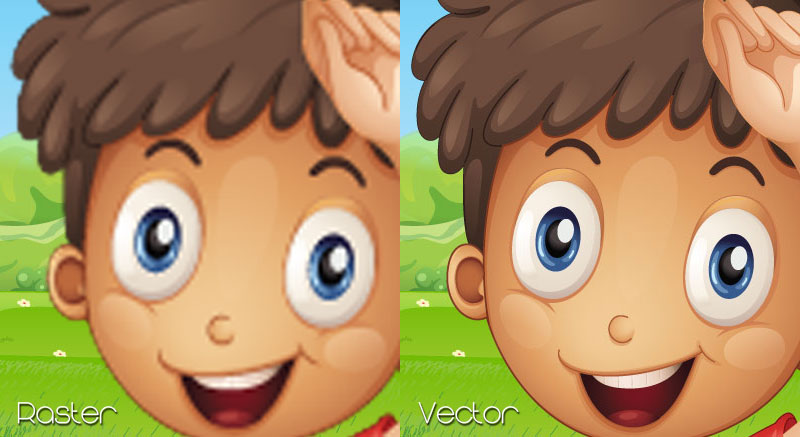 Cartoon boy playing football soccer on grass vector raster image comparison